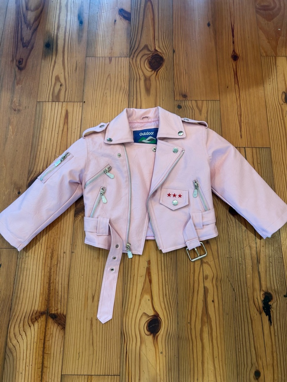 Kids Pink Faux-Leather Moto Jacket